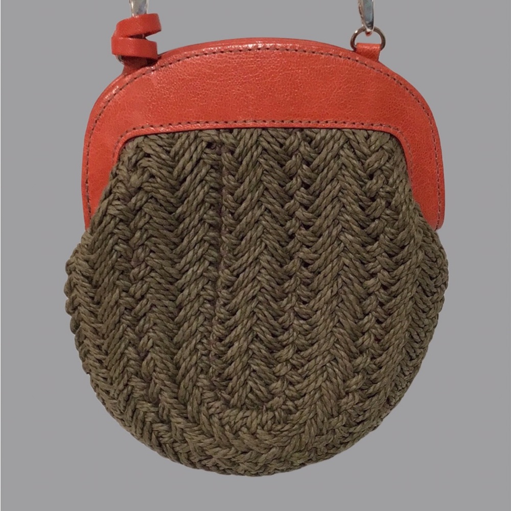 New BRIGHTON Dark Brown Straw with Orange Leather 3D Flower Shoulder Bag - Picture 6 of 12